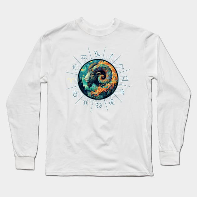 ZODIAC Aries - Astrological ARIRS - ARIRS - ZODIAC sign - Van Gogh style - 12 Long Sleeve T-Shirt by ArtProjectShop